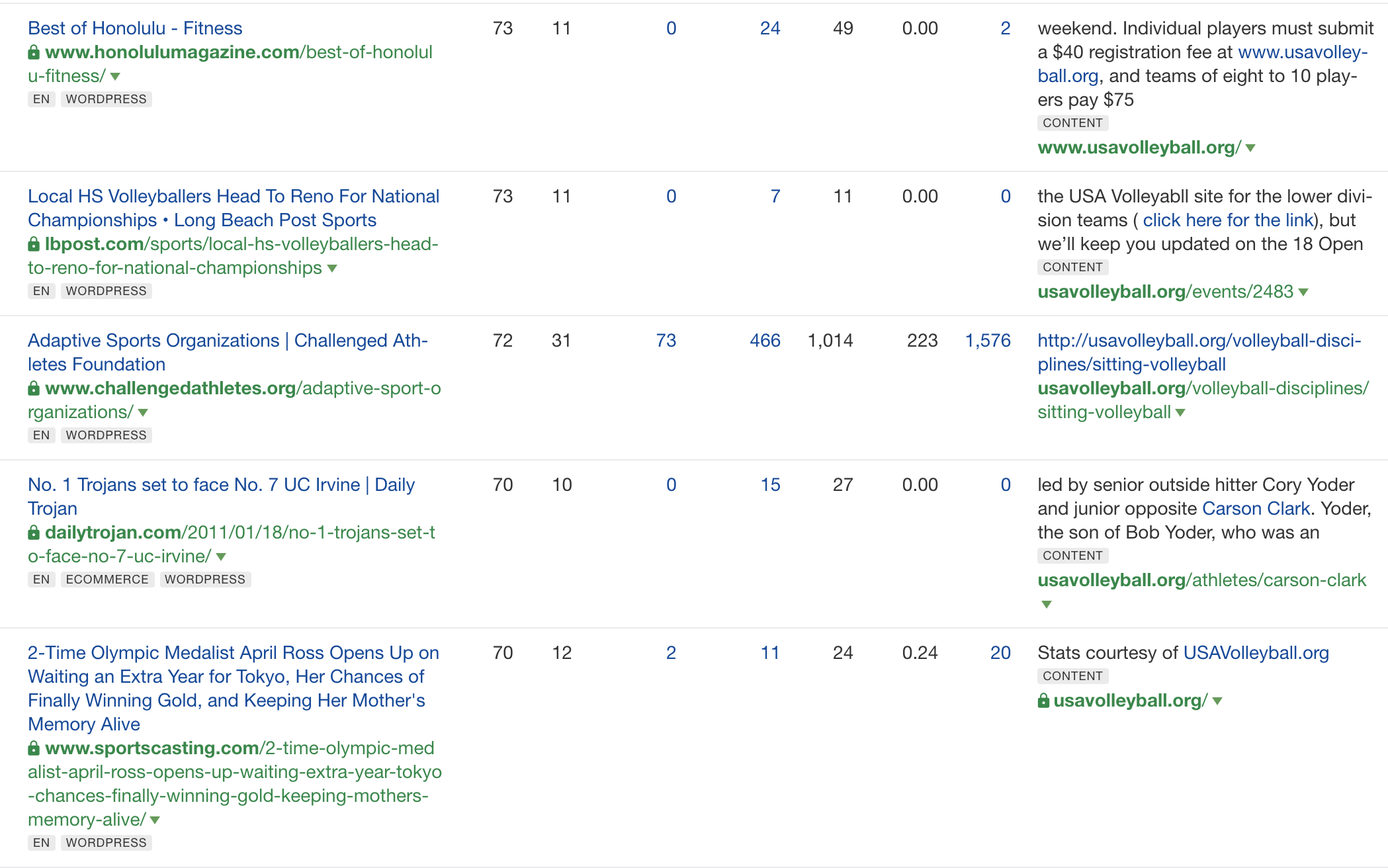 Screen shot of Ahrefs SEO search results 