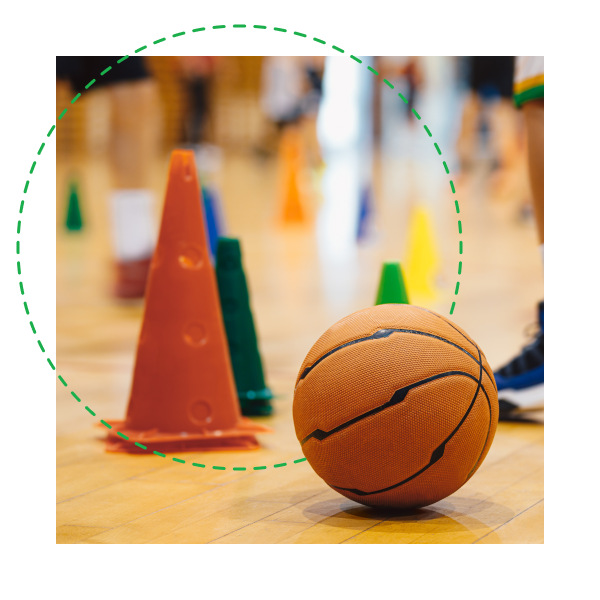 Basketball training with ball and cones